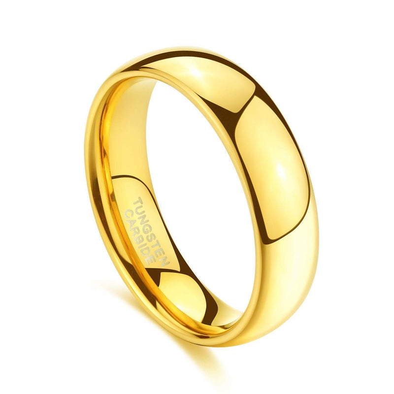 TRUMIUM 6mm 24k Gold Plated Tungsten Ring Wedding Band High Polished Domed Comfort Fit Size 9 - Image 2